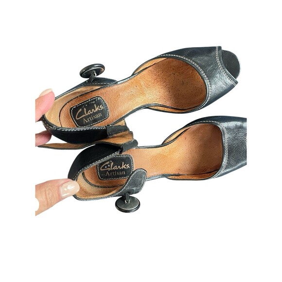 Clarks Black Lea Diamond Hart Peep‎ Toe Heels 85321 - 8 M Career Office - Picture 10 of 16